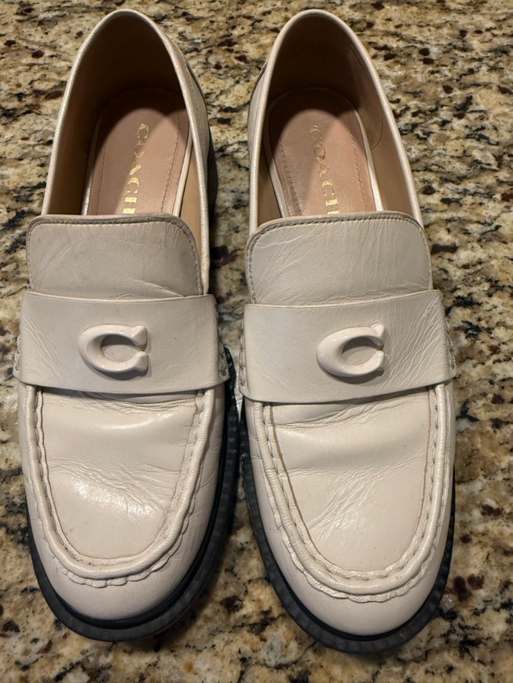 Coach Cream Leather C-Bit Loafers